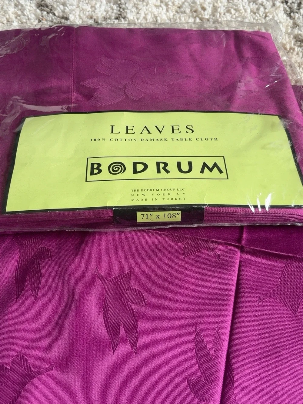 NEW Bodrum Leaves 100% Cotton Damask Tablecloth